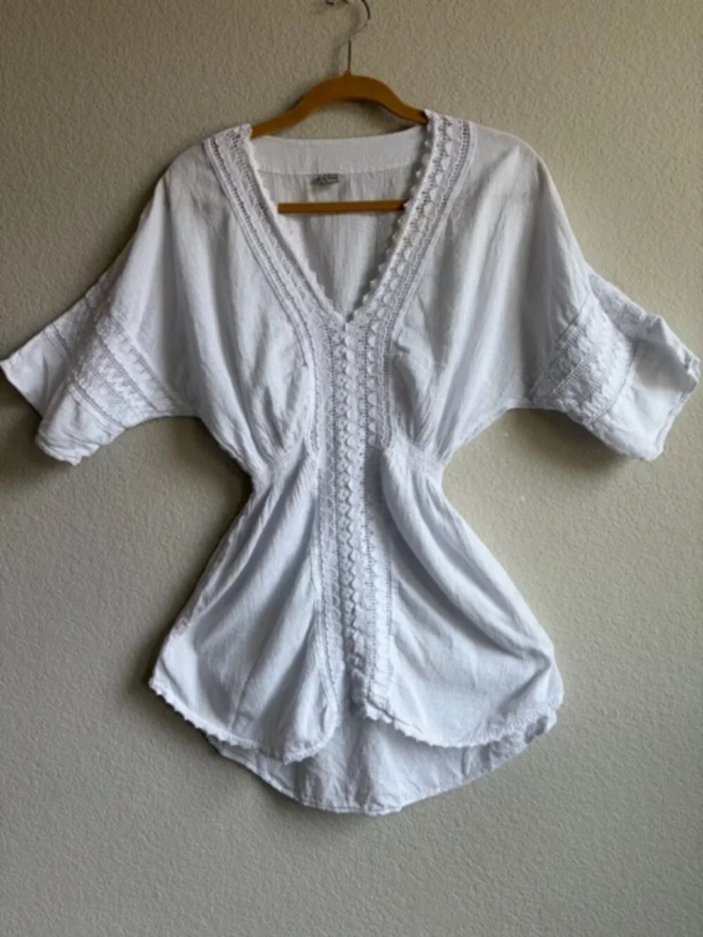 Blanco by Nature Womens White Peru Cotton Tunic Sz Med Crochet Boho Ethereal - Picture 2 of 11